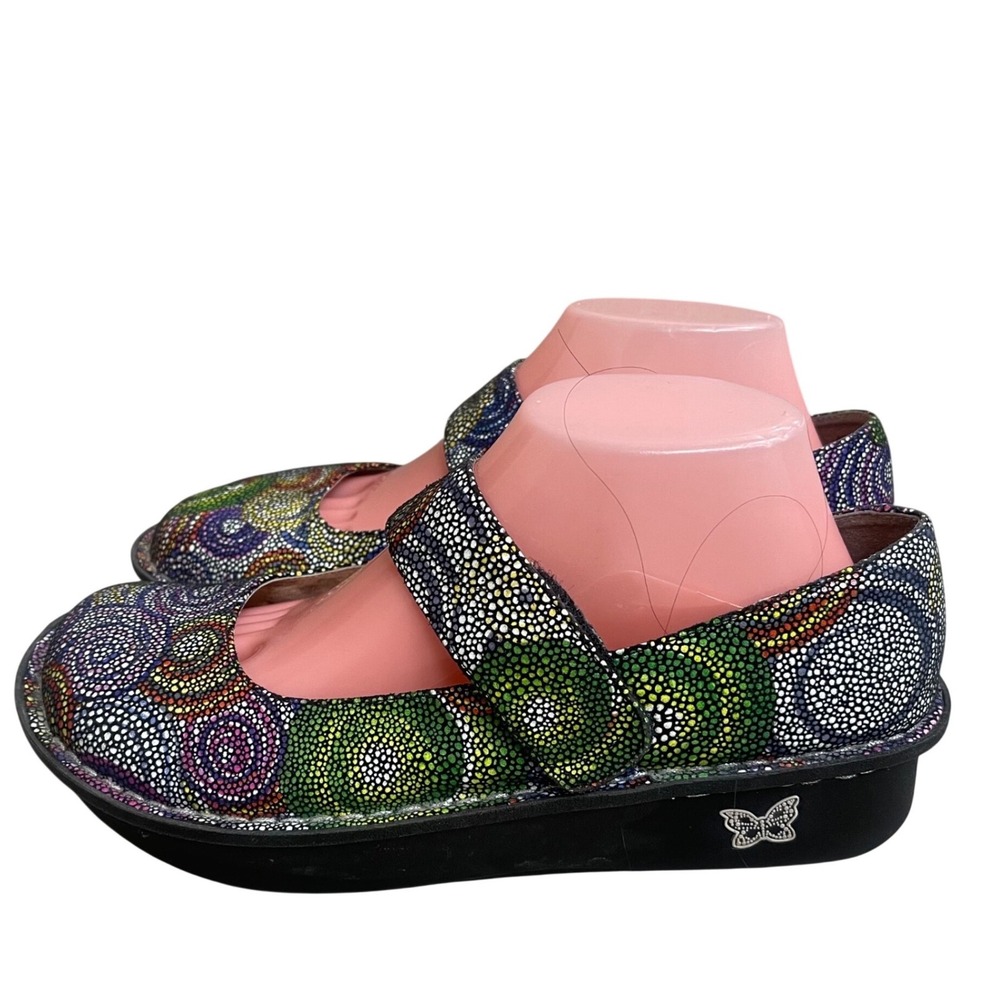 Alegria Paloma Multi Color Mosaic Dot Leather Mary Jane Clog Shoes Woman 9.5-10 - Picture 1 of 11